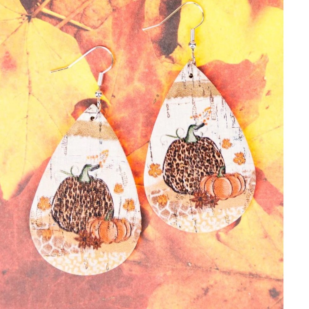 One Blessed Nana Pumpkin Earrings - Brown and Orange